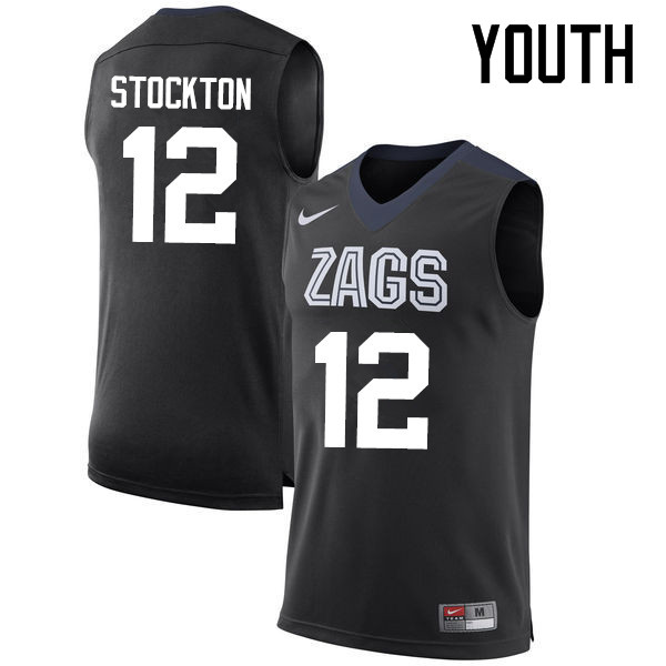 Youth #12 John Stockton Gonzaga Bulldogs College Basketball Jerseys-Black - Click Image to Close